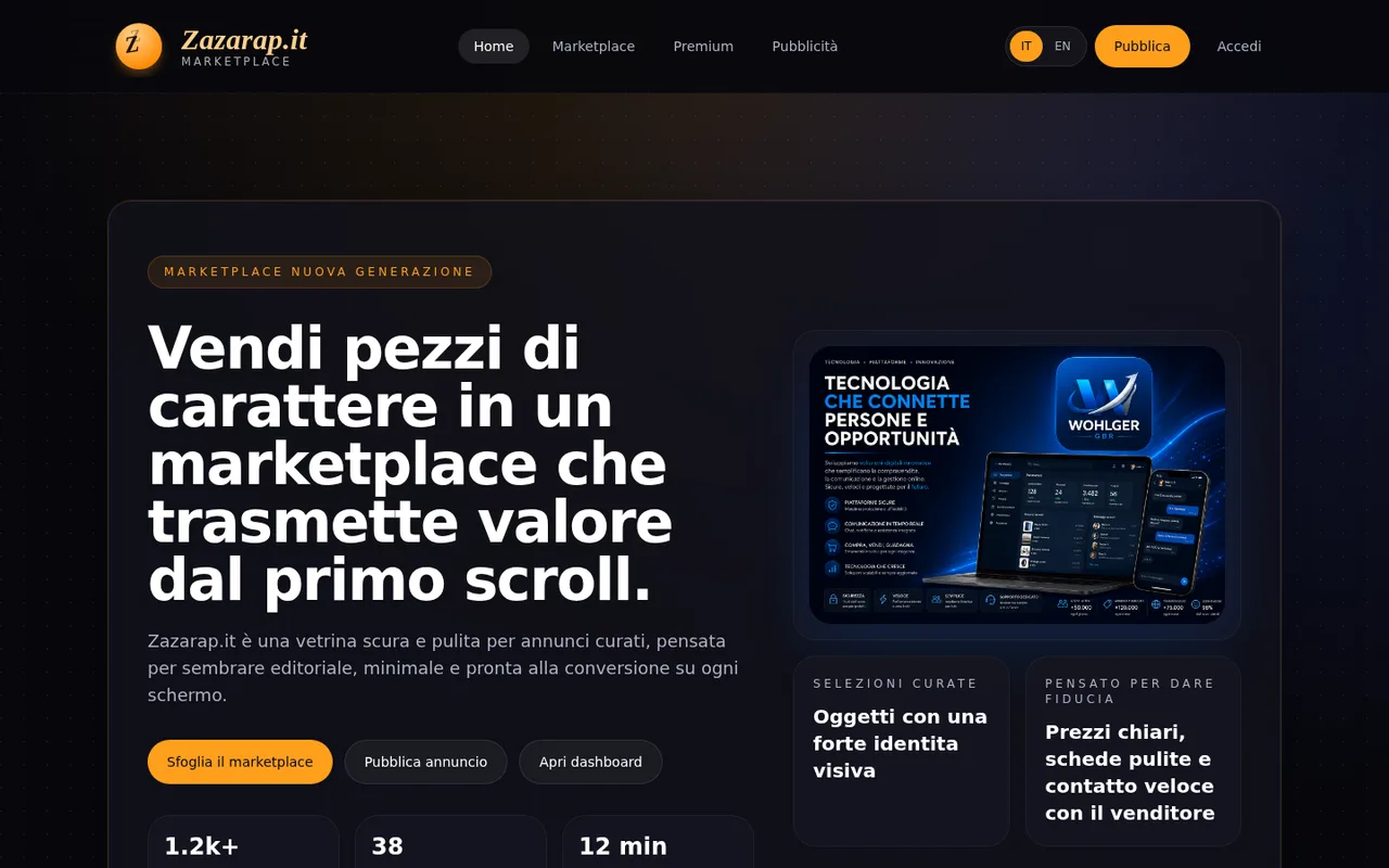 Startseite von Zazarap.it, dem italienischen Marketplace in Entwicklung